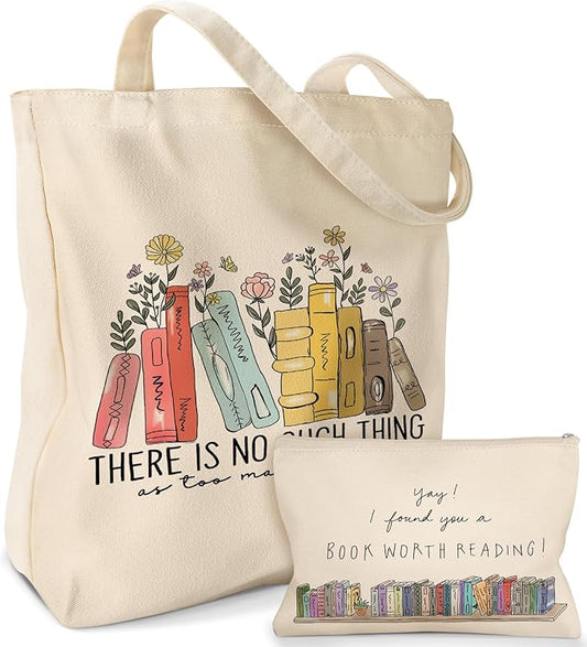 Aesthetic 2 Pack Canvas Tote Bag - with Makeup Zipper Pouch for Women Bag for Shopping, Gym, Travel, Vacation