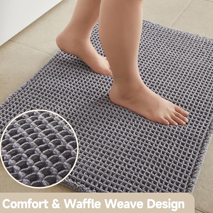 Waffle Bath Mat, Boho Bathroom Rugs Non Slip Washable Super Absorbent Quick Dry Bath Mat Farmhouse Bathroom Decor, 36"x24" Grey