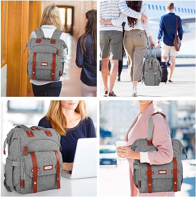 FALANKO Laptop Backpack for Women, 15.6 Inch Computer Backpack Doctor Teacher Work Purse Bookbag, Wide Top Open College Water Resistant Travel Casual Shoulder Bag with USB Charging Port