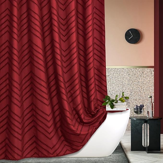 Burgundy Shower Curtain Boho Farmhouse Shower Curtain 72 x 72 Tufted Chevron Textured Minimalist Shower Curtains for Bathroom
