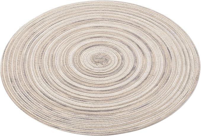SHACOS Round Braided Placemats 15 inch Set of 4 Variegated Washable Kitchen Table Placemats for Home Wedding Party (Rainbow Gray, 4)