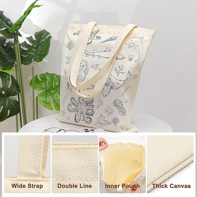 Tote Bag for Women, Canvas Tote Bag with Pockets,Canvas Shopping Bags,Reusable Grocery Bags