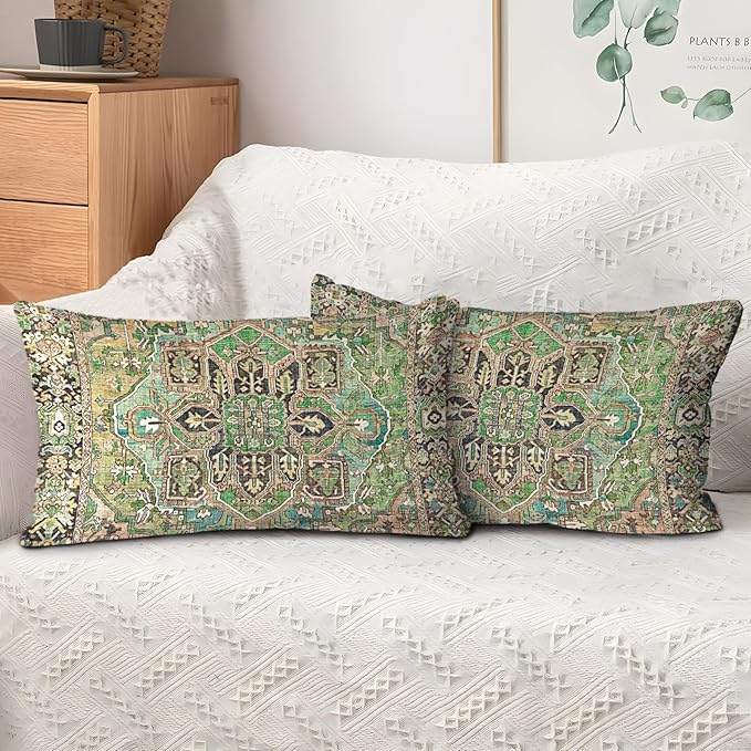 Boho Throw Pillow Covers 12x20 inch Set of 2,Boho Vintage Carpet Pattern Antique Ethnic Decor Double Sided Pattern Cushion Cover Soft Pillow Case Living Sofa Room Bed Square Pillow Cover