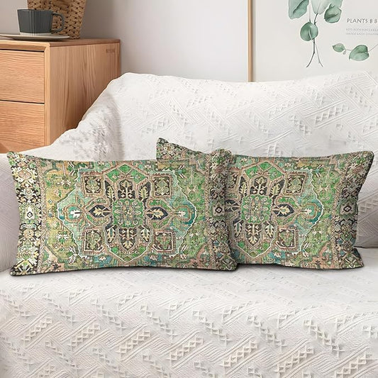 Boho Throw Pillow Covers 12x20 inch Set of 2,Boho Vintage Carpet Pattern Antique Ethnic Decor Double Sided Pattern Cushion Cover Soft Pillow Case Living Sofa Room Bed Square Pillow Cover