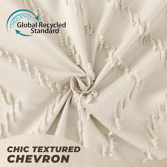 96inch Extra Long Beige Shower Curtain Modern Farmhouse Shower Curtain Bohemian Chic Tufted Chevron Textured Striped Minimalist Shower Curtains Woven Fabric Cute Beige Shower Curtains