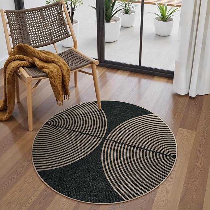Lahome Modern Rainbow Round Washable Rug, 3ft Circular Indoor Outdoor Entryway Patio Rug, Farmhouse Non Slip Non Shedding Small Round Carpet for Bedroom Porch Living Room Decor
