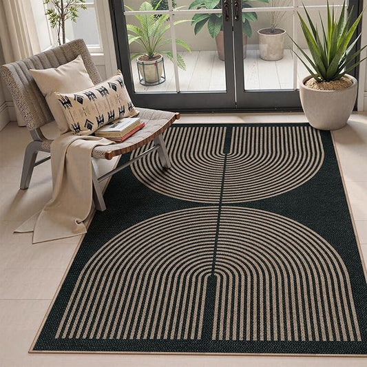 Lahome Modern Rainbow Easy Jute 4x6 Rug, Outdoor Patio Rug for Living Room Washable Black Carpet for Bedroom, Contemporary Non Slip Non Shedding Floor Carpet for Office Backyard