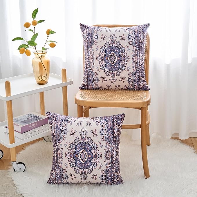 Boho Throw Pillow Covers 26x26 inch Set of 2,Boho Vintage Carpet Pattern Antique Ethnic Decor Double Sided Pattern Cushion Cover Soft Pillow Case Living Sofa Room Bed Square Pillow Cover