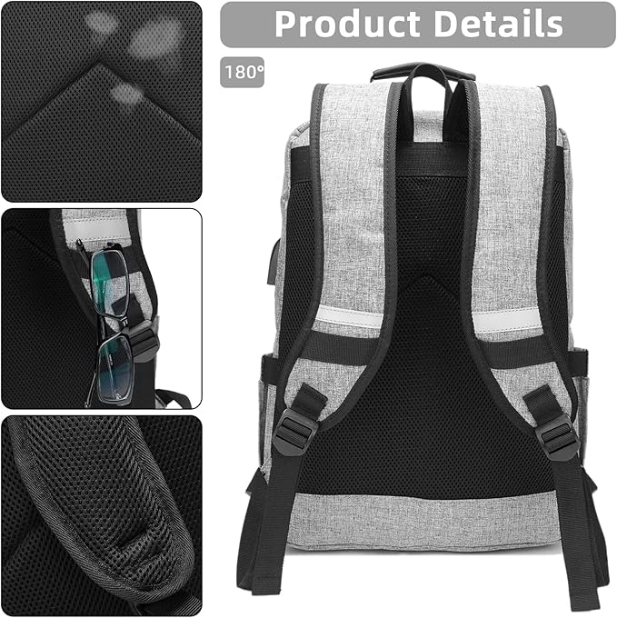 HFSX Laptop Backpack Women Men College Backpacks Bookbag Vintage Backpack Book Bag Fashion Back Pack Anti Theft Travel Backpacks with Charging Port fit 15.6 Inch Laptop Grey