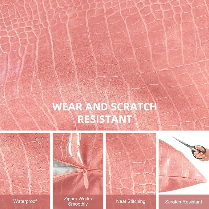 Faux Leather Throw Pillow Covers 18X18 Inch Set of 2 Pink Outdoor Modern Farmhouse Solid Decorative Pillow Covers for Room Couch Living Bedroom Bed Sofa