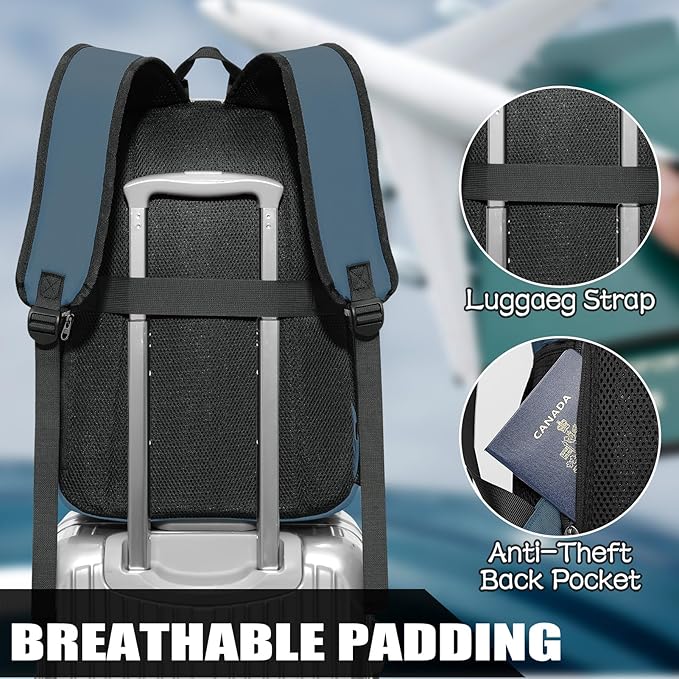 Backpack for School Teen Boys and Girls, Carry-on Lightweight Casual Bookbag with USB Charging Port Fit 15.6 Inch Notebook, Blue