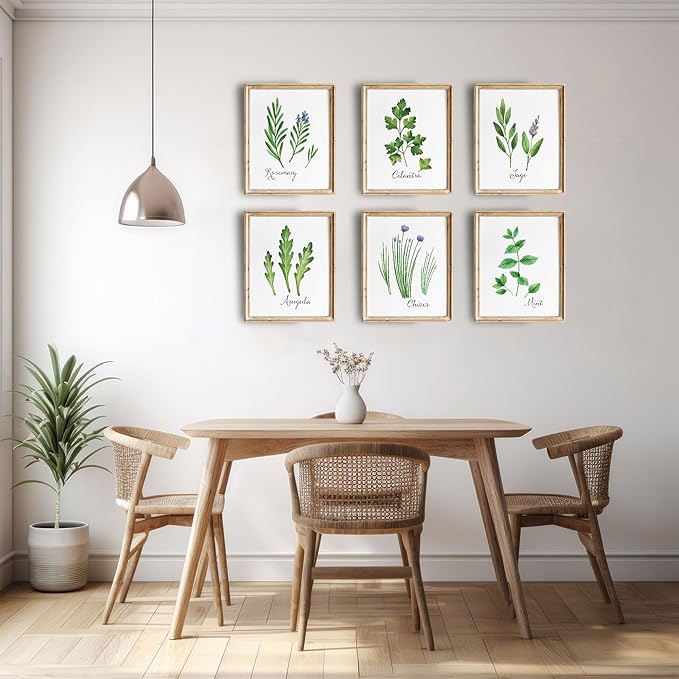 Kitchen Herbs Art Prints (Set of 6) - Unframed - 11x14 | Botanical Prints Wall Art | Kitchen Wall Décor | Kitchen Décor for Adding a Touch of Freshness to Your Kitchen Décor | Botanical Wall Art