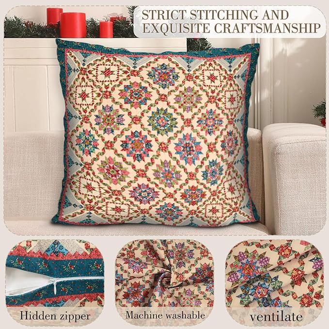 Boho Throw Pillow Covers 16x16 inch Set of 2,Boho Vintage Carpet Pattern Antique Ethnic Decor Double Sided Pattern Cushion Cover Soft Pillow Case Living Sofa Room Bed Square Pillow Cover