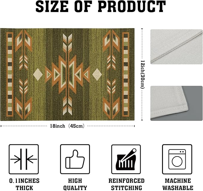 Giwawa Southwestern Placemats Set of 4 Rustic Green Tribal Geometric Decorative Table Mat Antique Native American Heat Resistant Washable Place Mats 12x18Inch for Dining Kitchen Farmhouse Decor
