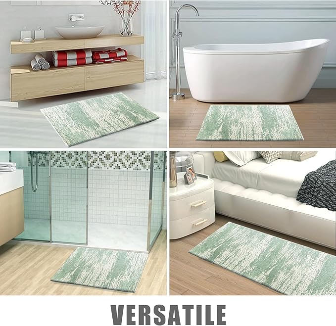 HDFK Graffiti Bath Mat | Non Slip Water Absorbent Quick Dry Woven Floor Mats | Thin Machine Washable Modern Shower Rug | Low Pile Profile Fit Under Door Vanity Bathroom Rugs | 30x20 Inch Sage Green