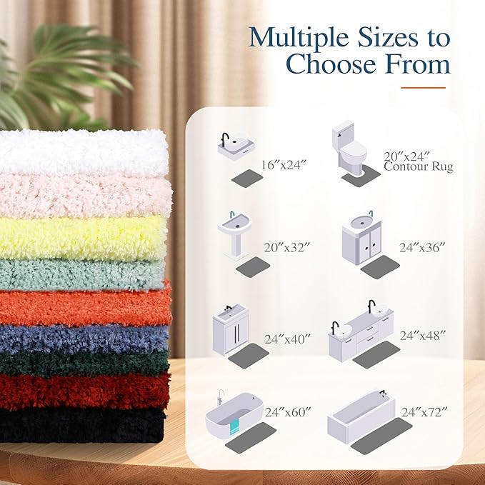 Walensee Large Bathroom Rug (24 x 72, Navy) Extra Soft and Absorbent Shaggy Bath Mat Machine Washable Microfiber Non Slip Luxury Floor Mat