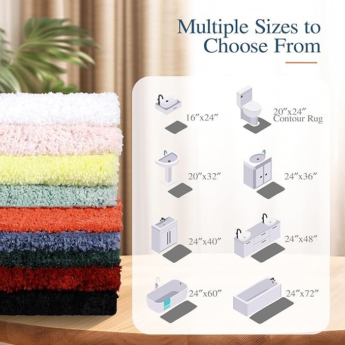 Walensee Bath Mat (20 x 32, Blush) Water Absorbent Soft Microfiber Shaggy Non Slip Rug - Machine Washable Thick Plush Shower Rug