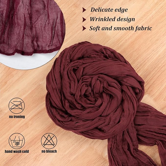 13.3FT Long Cheesecloth Table Runner Boho Table Runner Burgundy Vintage Rustic Gauze Wedding Dining Table Decorations for Holiday Birthday Party Baby Shower Event Decorations