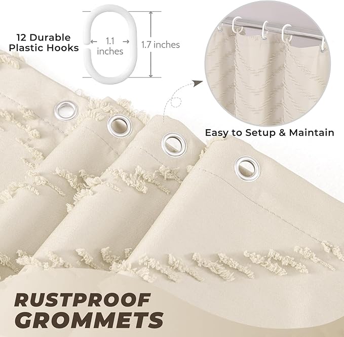 84 Inches Extra Long Beige Shower Curtain Boho Neutral Tufted Chevron Textured Striped Minimalist Shower Curtains for Bathroom