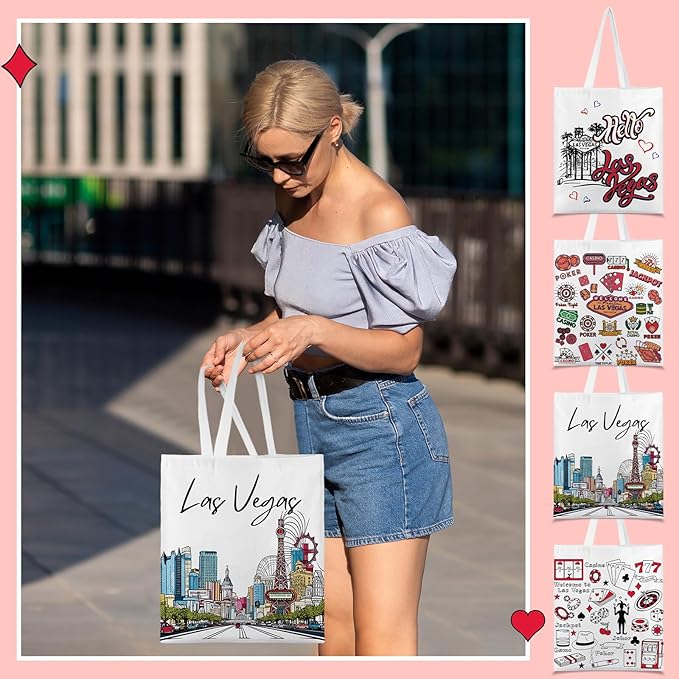 Paterr 4 Pcs City Souvenir Tote Bag-New York Chicago Seattle Los Angeles Boston San Francisco Paris Italy Las Vegas Nashville