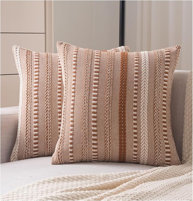 Boho Fall Throw Pillow Covers 18x18 Inch Set of 2, Farmhouse Decorative Couch Pillow Cases, Brown Accent Pillows of Bed, Sofa Bedroom Living Room Home Decor Cushion Cover