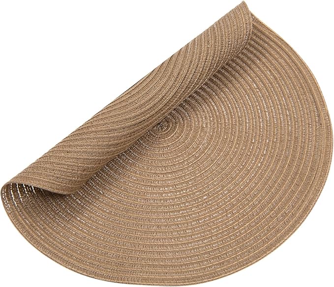 SHACOS Round Braided Placemats Set of 8 Washable 15 inch Round Table Mats Woven Place Mats for Dining Table (Brown, 8)
