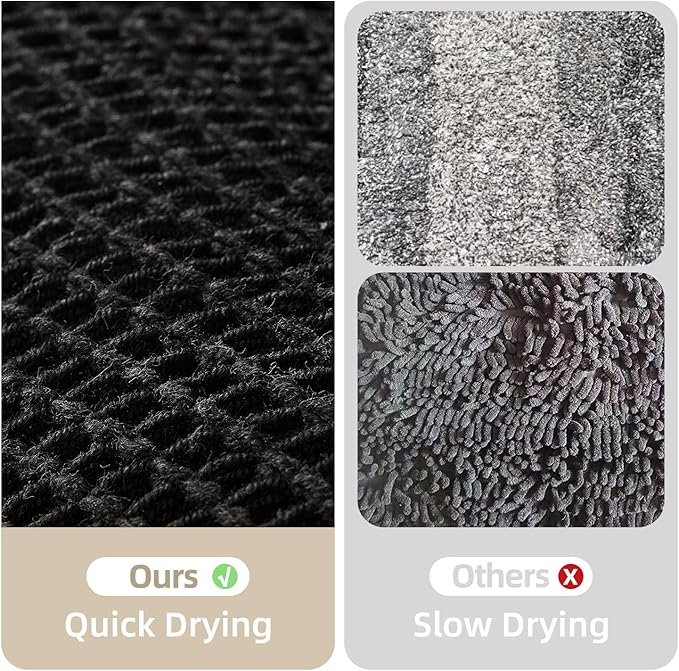 Black Bathroom Rug, Waffle Bath Mat Non Slip Washable Super Absorbent Quick Dry Boho Farmhouse Bathroom Decor, 30"x20" Black