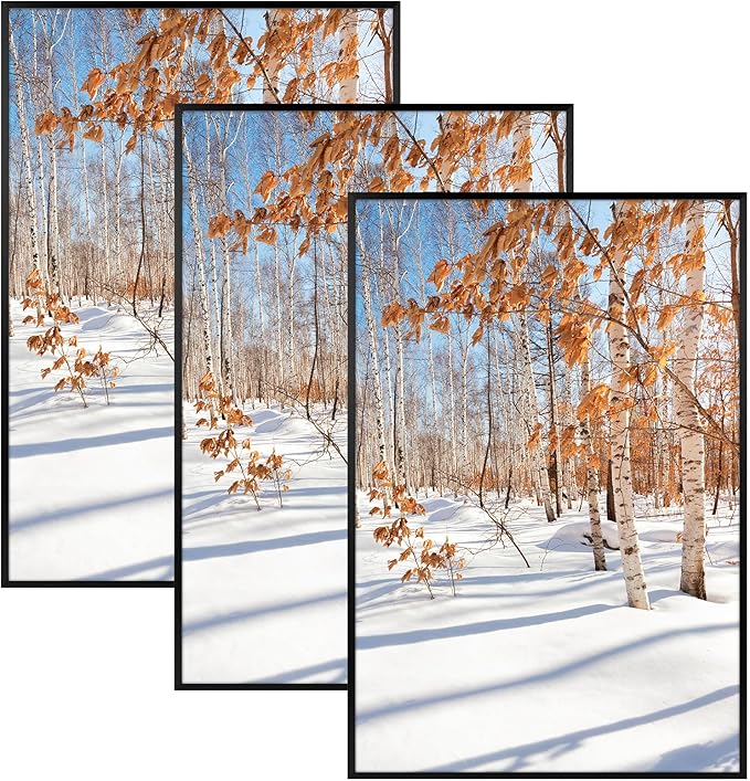 Golden State Art, 20x30 Aluminum Picture Frame, Black Metal Thin Poster Frames for 20 x 30 inch Photo, Acrylic Front, Wall Hook for Horizontal or Vertical Display, 3 Pack
