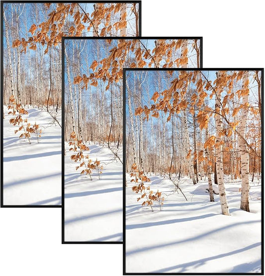 Golden State Art, 20x30 Aluminum Picture Frame, Black Metal Thin Poster Frames for 20 x 30 inch Photo, Acrylic Front, Wall Hook for Horizontal or Vertical Display, 3 Pack