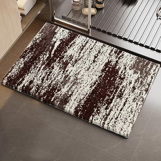 HDFK Graffiti Bath Mat | Non Slip Water Absorbent Quick Dry Woven Floor Mats | Thin Machine Washable Modern Shower Rug | Low Pile Profile Fit Under Door Vanity Room Bathroom Rugs | 30x20 Inch Brown