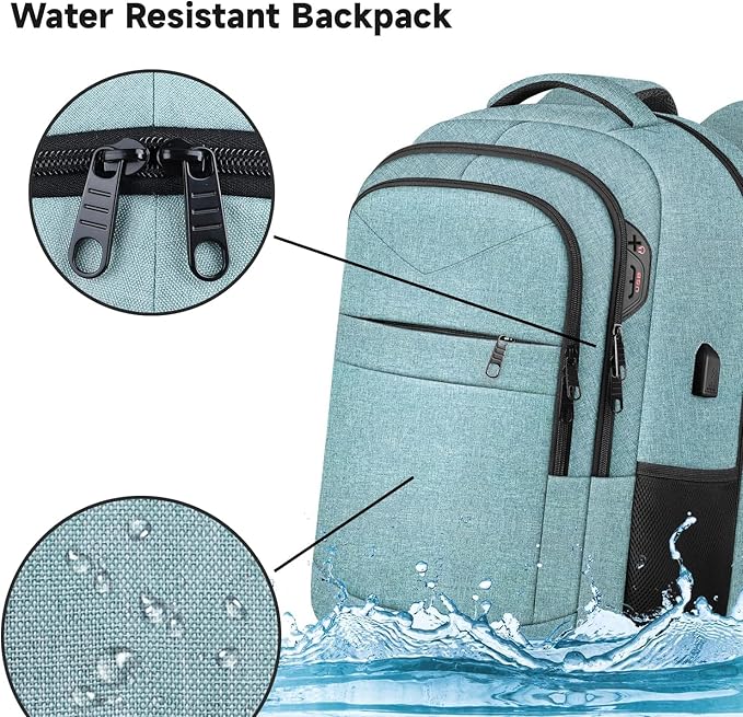 Lapsouno Business Laptop Backpack, Travel Laptop Backpack, Backpack, Anti Theft Sturdy 15.6 Inch TSA Friendly with USB Port, Water Resistant College School Computer Bag Gifts for Men Women, Lake Green