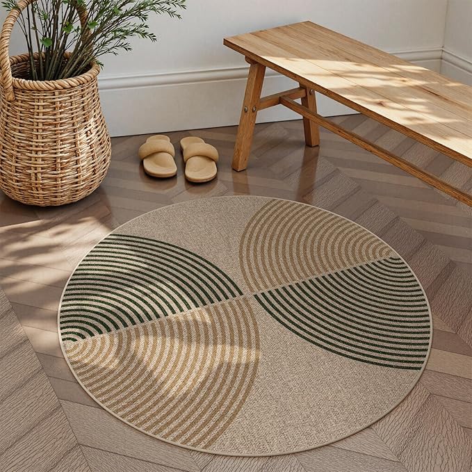 Lahome Modern Rainbow Round Entryway Rug 4ft, Circle Easy Jute Rug Washable Indoor Outdoor Patio Rug Farmhouse Front Door Mat, Contemporary Non Slip Round Carpet for Bedroom Kitchen