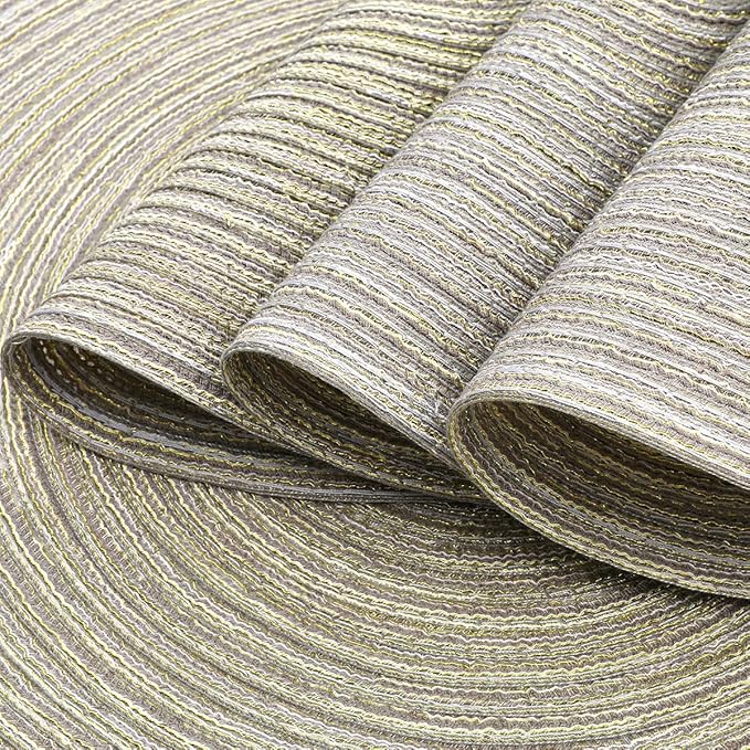 SHACOS Round Braided Placemats Set of 6 Glitter Circle Place Mats Washable 15 inch Table Mats for Dining Table Wedding Party (Light Gray Gold, 6)