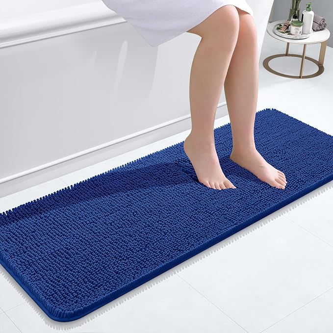 OLANLY Bathroom Rugs 47x17, Extra Soft Absorbent Chenille Bath Rugs, Rubber Backing Quick Dry, Machine Washable Bath Mats for Bathroom Floor, Tub and Shower, Home Decor Accessories, Royal Blue