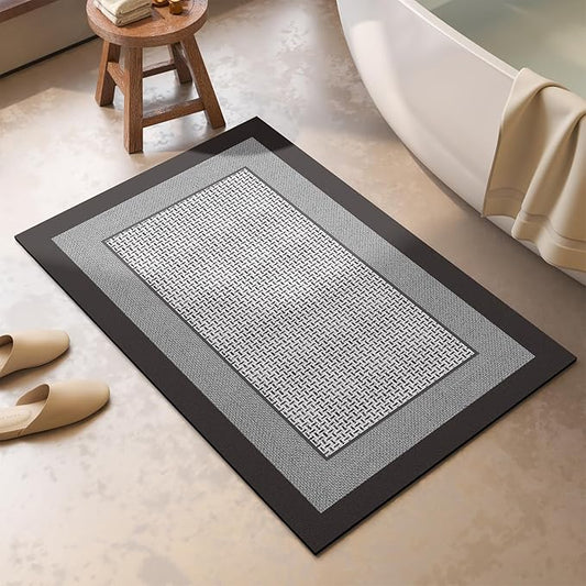 Non Slip Thin Bath Mat Bathroom Rugs, Rubber Backing Ultra Thin Bathroom Rug Fit Under Door, Quick Dry Super Absorbent Washable Shower Bath Mats, Grey 24x36