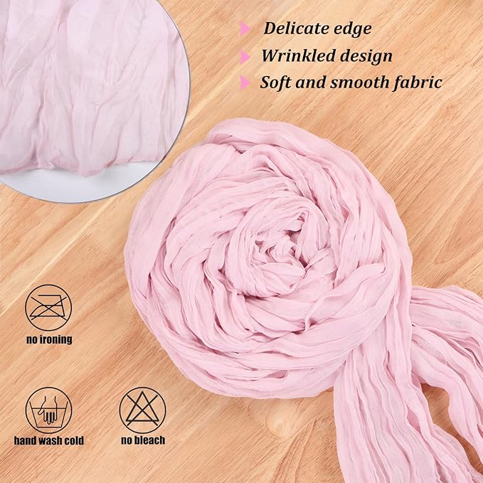 Light Pink Cheesecloth Table Runner Boho Gauze Cheese Cloth Runner 13.3FT Sheer Table Runner Summer Wedding Dining Decorations for Holiday Birthday Baby Shower Event Table Decorations for Party