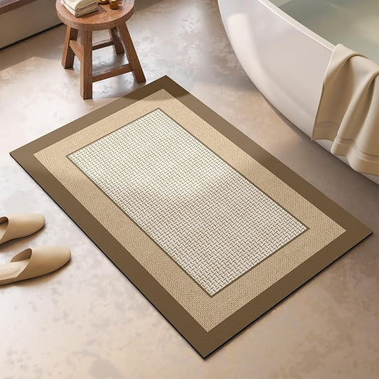 Non Slip Thin Bath Mat Bathroom Rugs, Rubber Backing Ultra Thin Bathroom Rug Fit Under Door, Quick Dry Super Absorbent Washable Shower Bath Mats, Khaki 20x32