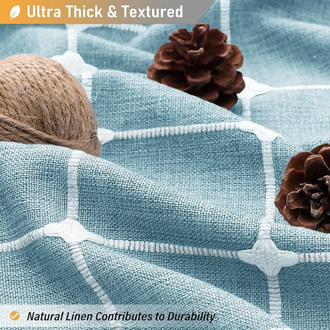 BTTN Boho Farmhouse Shower Curtain - Linen Rustic Heavy Duty Fabric Shower Curtain Set with Tassel, Water Repellent, Bohemian Vintage Country Cloth Shower Curtains for Bathroom, Teal/Turquoise, 72x72