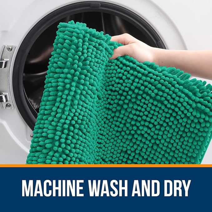 OLANLY Bathroom Rugs 30x20, Extra Soft Absorbent Chenille Bath Rugs, Rubber Backing Quick Dry, Machine Washable Bath Mats for Bathroom Floor, Tub and Shower, Home Decor Accessories, Emerald