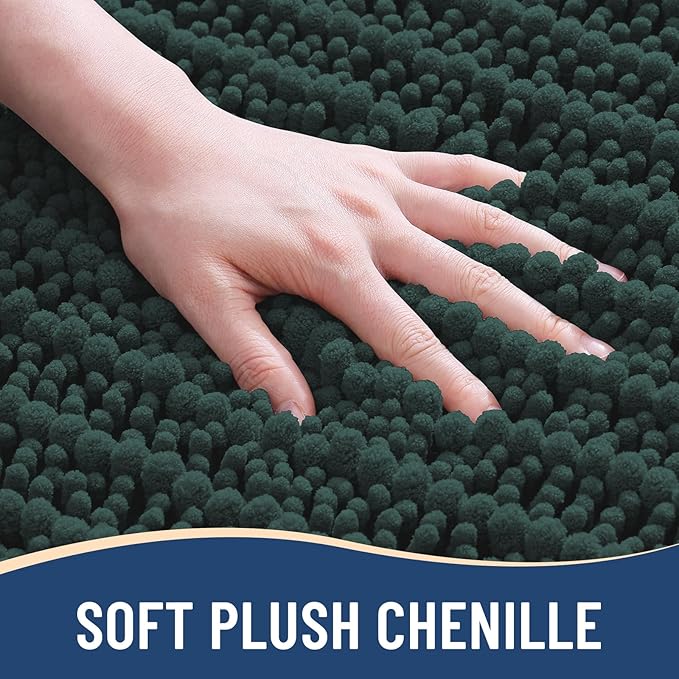 Arotive Luxury Chenille Bathroom Rug Mat, Extra Soft Thick Absorbent Shaggy Bath Rugs, Non-Slip Machine Wash Dry, Plush Bath Mats for Bathroom, Shower and Tub, 47x20, Dark Green