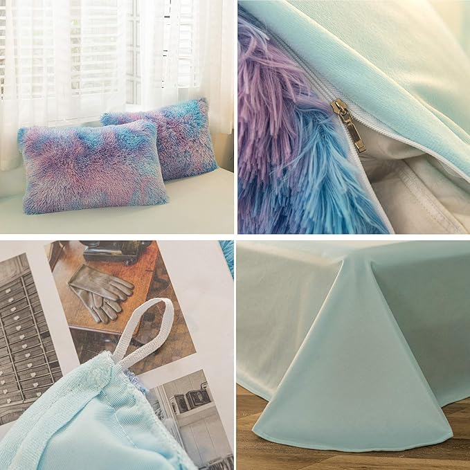 MorroMorn 5 PCS Plush Shaggy Duvet Cover Sets, Luxury Shag Fluffy Comforter Cover Fuzzy Bedding Set - Long Faux Fur Ultra Soft Cozy (Starry Sky, Full/Queen)