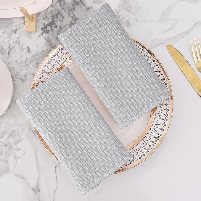 Homaxy 100% Cotton Waffle Weave Kitchen Towels - 4 Pack Soft and Absorbent Dish Towels - 16 x 26 Inches Quick Dry Hand Towels - Light Grey