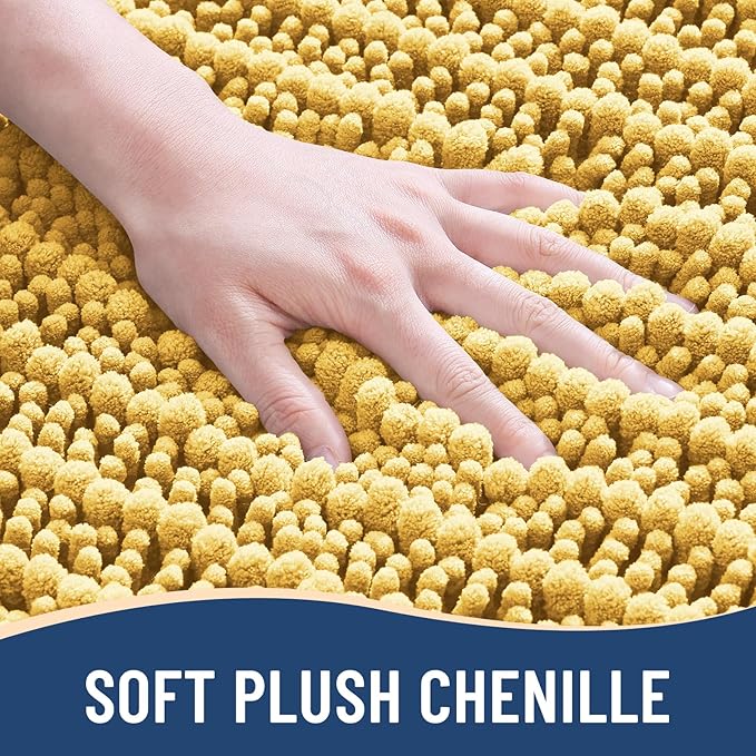 Arotive Luxury Chenille Bathroom Rug Mat, Extra Soft Thick Absorbent Shaggy Bath Rugs, Non-Slip Machine Wash Dry, Plush Bath Mats for Bathroom, Shower and Tub, 54x24, Yellow