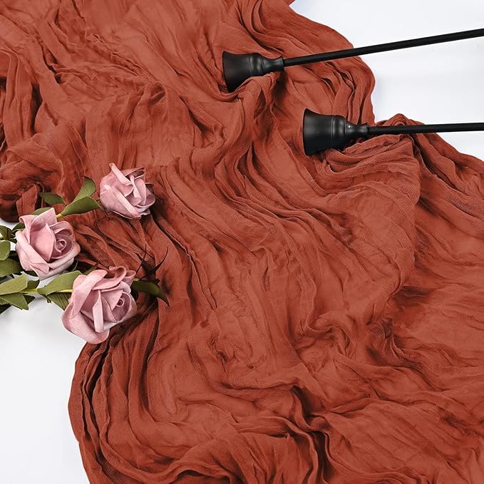 16 Pack Terracotta Cheesecloth Table Runner, 35x120 Inch Boho Gauze Cheese Cloth Table Runner 10ft Rustic Sheer Long Gauze Table Runners for Wedding Bridal Baby Shower Birthday Party Table Decor