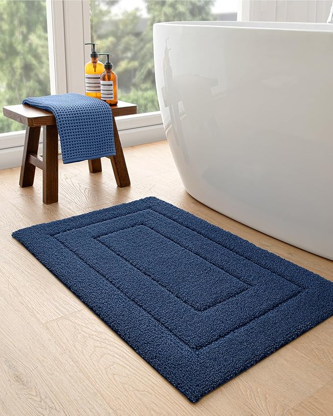 DEXI Bathroom Rug 32x20, Non Slip Washable Bath Mat for Shower Floor, Absorbent Soft Bathmat with Rubber Backing, Quick Dry Microfiber Carpet, Navy