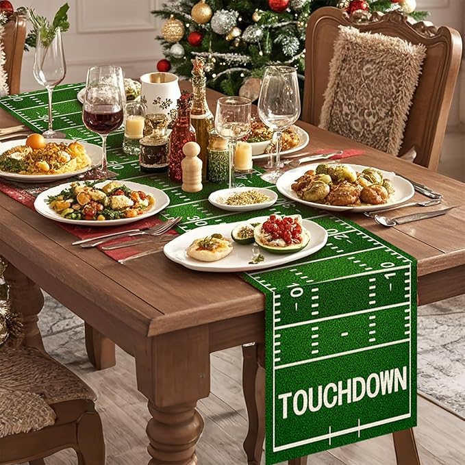 American Football Court Table Runner Seasonal Spring Fall Kitchen Dining Linen Table Decoration for Indoor Outdoor Home Party Dinner 13x72 Inch