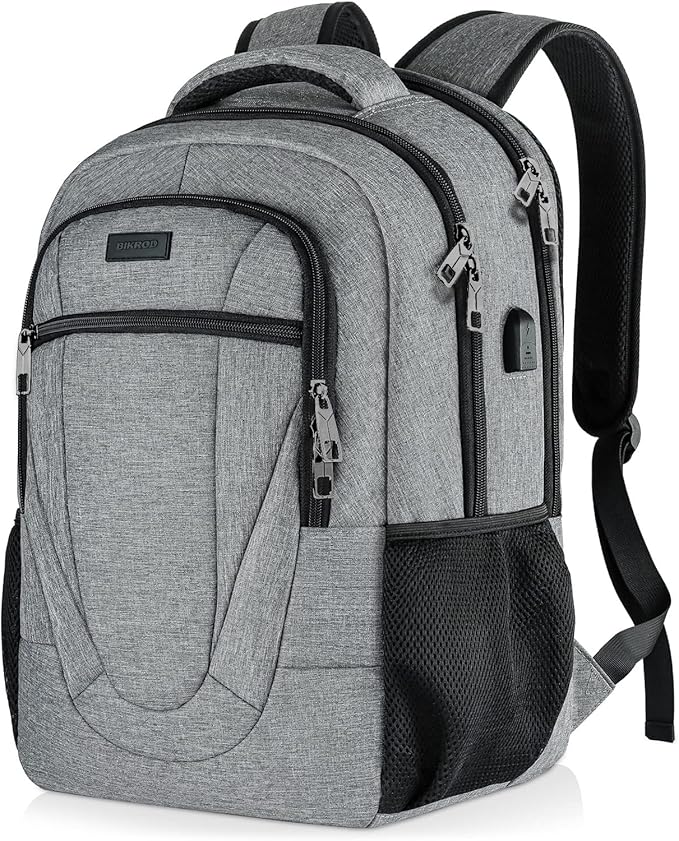 BIKROD 45L Extra Large Travel Laptop Backpack for Men and Women, Carry on Back Pack with USB Charging Port Fit 18.4 IN Laptop, Grey, Gift