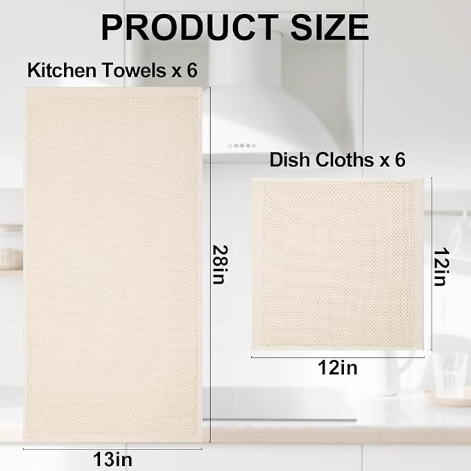 Homaxy 100% Cotton Kitchen Towels and Dishcloths Set, 12 x 12 Inches and 13 x 28 Inches, Set of 12 Bulk Kitchen Towels Set, Ultra Soft Absorbent Dish Cloths for Washing Dishes, Mixed Color