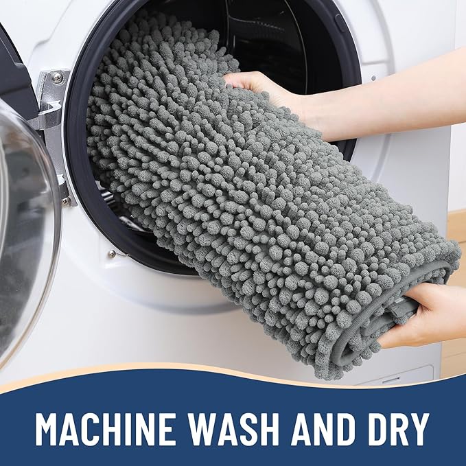 Arotive Luxury Chenille Bathroom Rug Mat, Extra Soft Thick Absorbent Shaggy Bath Rugs, Non-Slip Machine Wash Dry, Plush Bath Mats for Bathroom, Shower and Tub, 47x32, Grey