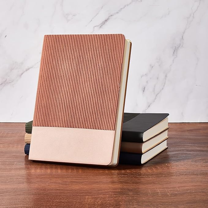 Lined Journal Notebook for Work College Ruled Note Book 5.79"x8.27" A5 PU Leather Daily Journaling 216 Pages for Women Men Writing Home School Supplies Business (A5 Lined 216pages, 2 Pack-Darkgreen/Darkpink)